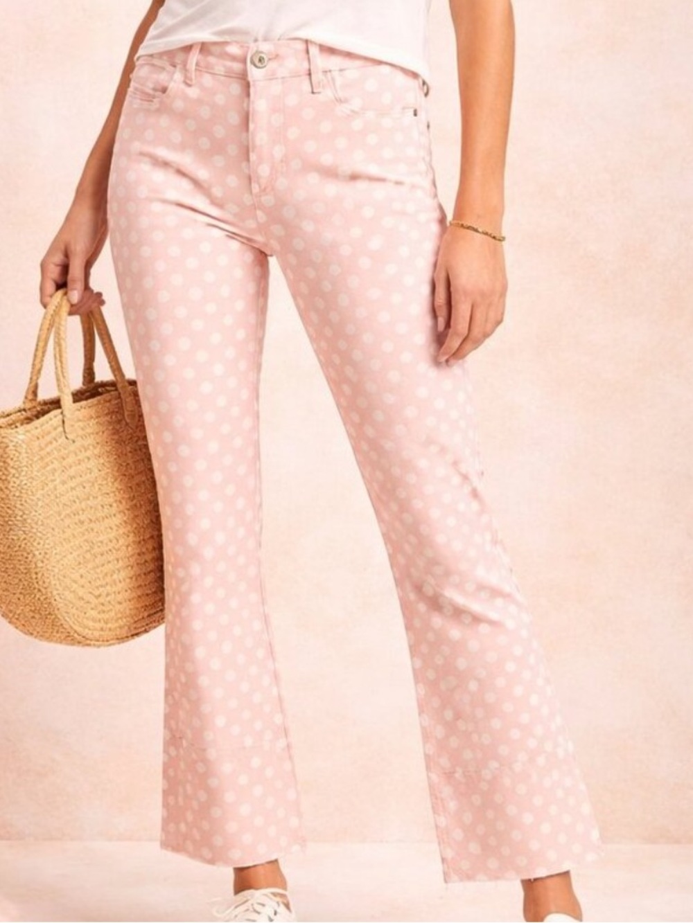 Anthropologie Pilcro Polka Dot Cropped High Rise Boot Cut Raw Hem Jeans